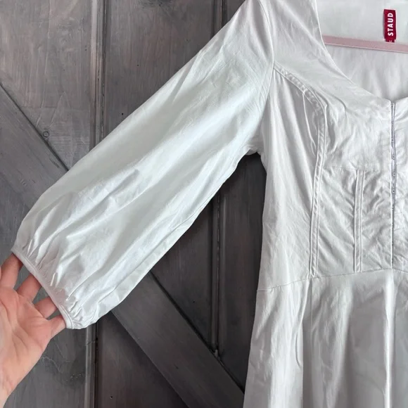 STAUD White Swell Dress Midi bustier corset Dress flowy cotton blend M - Picture 6 of 13